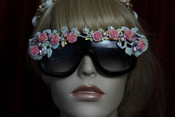 SOLD! 1970 Baroque Elegant Roses Aqua Enamel Sunglasses