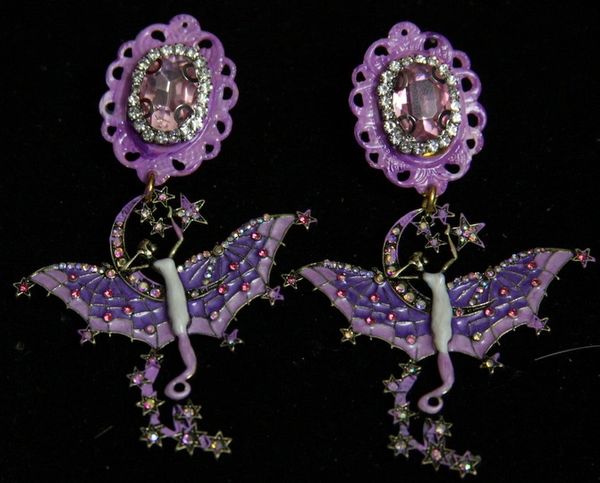 SOLD! 1980 Purple Hand Painted Enamel Fairy Studs Earrings