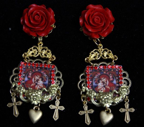 SOLD! 1981 Virgin Mary Heart Large Rose Earrings Studs