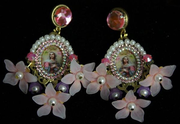 SOLD! 1998 Virgin Mary Magical Flower Crystal Pearl Studs Earrings