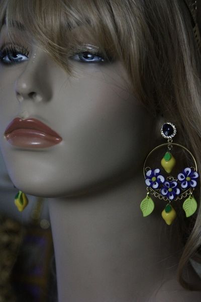 SOLD! Spring 2016 Lemon Blue Flower Earrings Studs