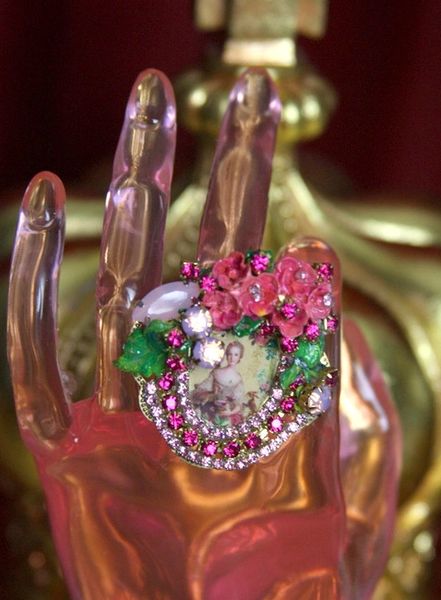 SOLD! 2018 Marie Antoinette Hand Painted Flowers Crystal Huge Ring