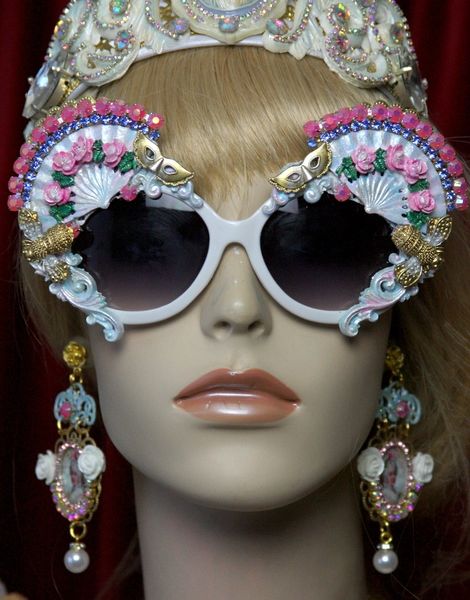 SOLD! 2031 Marie Antoinette Fan Mask Hand Painted Embellished Sunglasses