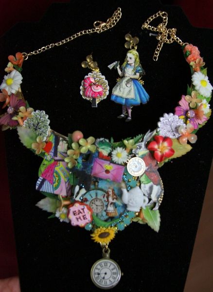 SOLD! 2053 Set Of Alice In Wonderland Earrings+ Necklace
