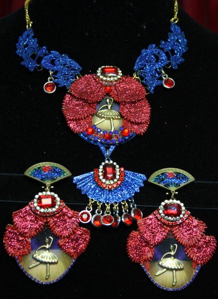 SOLD! 2056 Ballerina Set Of Stunning Fan Necklace+ Earrings