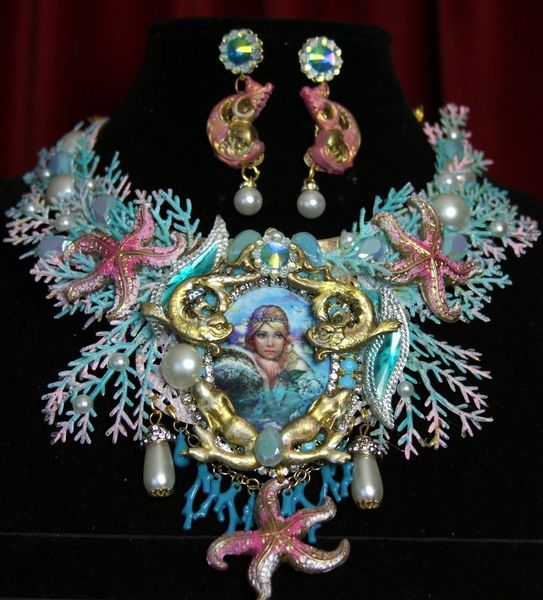 SOLD! 2057 Russian Mermaid Coral Seastar Massive Set Necklace+ Earrings