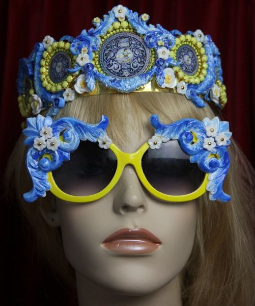 SOLD! 2085 Baroque Designer Inspired Yellow Blue Crurves Sunglasses