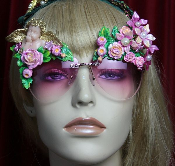 SOLD! 2086 Pink Cherub Flower Embellished Sunglasses
