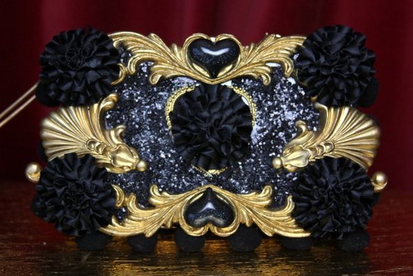 SOLD! 2099 Baroque Heart Black Glitter Carnation Clutch