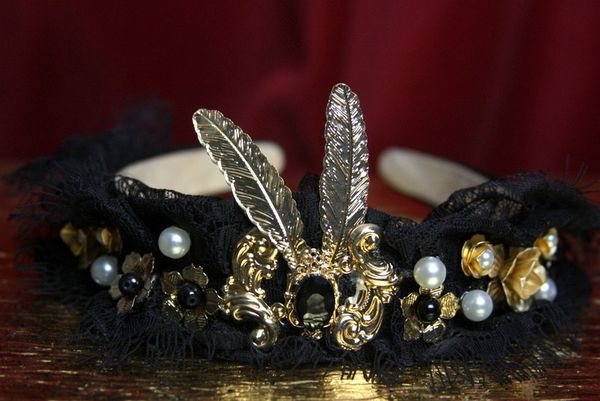 2120 Baroque Black Lace Fancy Headband
