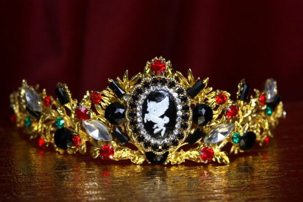 SOLD! 2122 Set Of Baroque Unicorn Crystal Tiara Crown+ Earrings