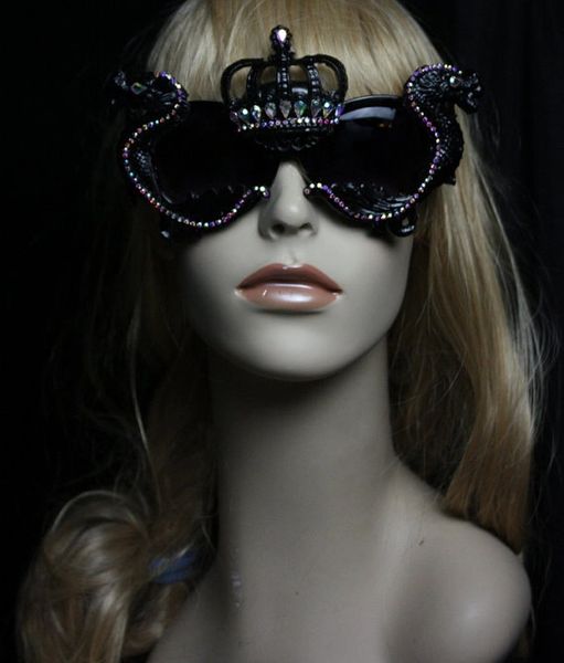 SOLD! Unisex Art Jewelry Zibellini Black Dragon Crown Crystal Unusual Unique Fancy Sunglasses