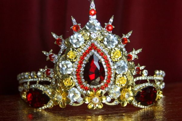 SOLD! 2131 BAroque Red Crystal Star Stunning Tiara Crown