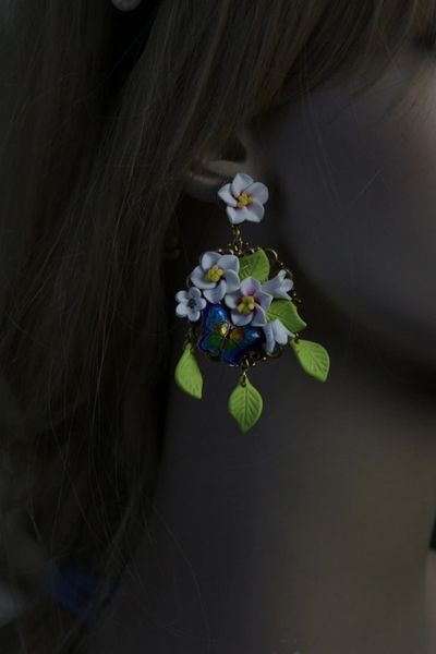 SOLD! Spring 2016 Juicy Flower Leaf Enamel Butterfly Earrings Studs