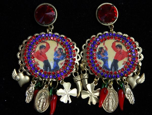 SOLD! 2160 Sicilian Inspiration Dancers Print Charms Chilly Studs Earrings