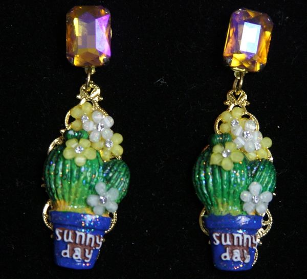 SOLD! 2161 Taormina Hand Painted Cactus Crystal Studs Earrings