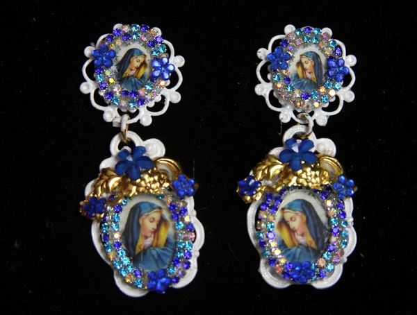 SOLD!2213 Virgin Mary Blue White Elegant Earrings Studs