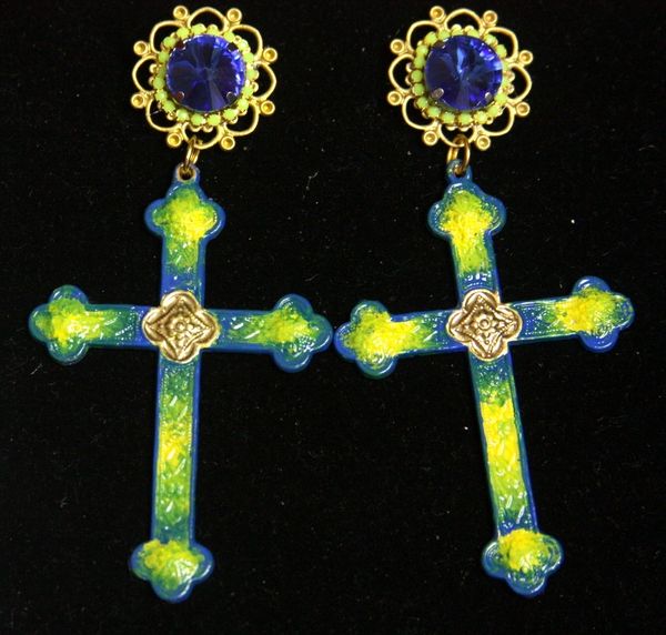 SOLD! 2220Hand Painted Designer Inspired Cross Massive Crystal Studs Earrings