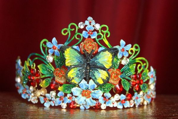 SOLD! 2223 Hand Painted Butterfly Art Nouveau Crystal Tiara Crown