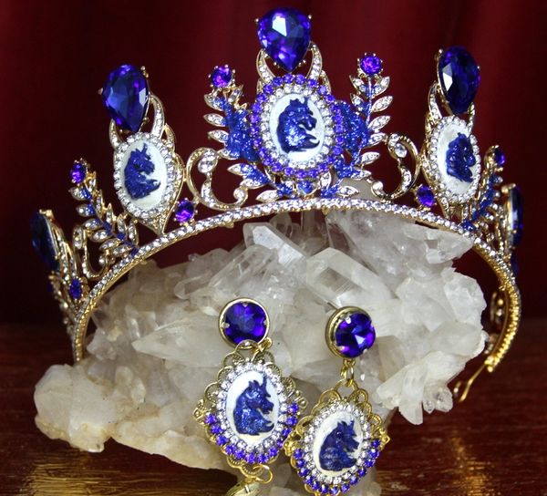 SOLD! 2230 Set Of Baroque Unicorn Crystal Tiara+ Earrings