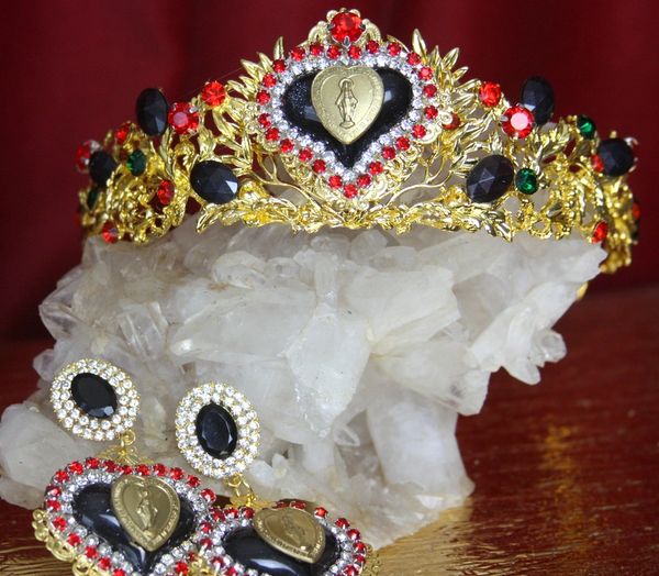 2237 Set Of Baroque Heart Madonna Coin Tiara+ Earrings
