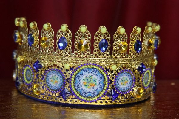 SOLD! 2254 Baroque Sicilian Tile Print Cameos Crystal Headband Crown