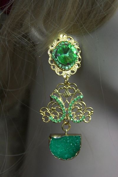 SOLD! 2267 Genuine Green Druzy Agate Crystal Studs Earrings