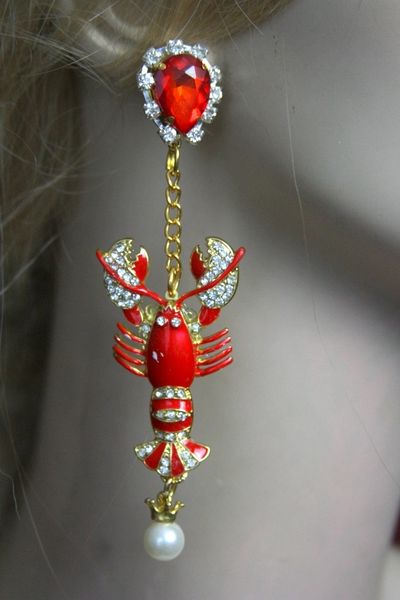 SOLD! 2271 Baroque Trendy Crystal Red Lobster Crystal Studs Earrings