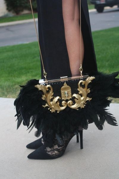 SOLD! 295 Runway Designer Inspired Feather Bird Cage Embellished One Of A Kind Clutch Purse