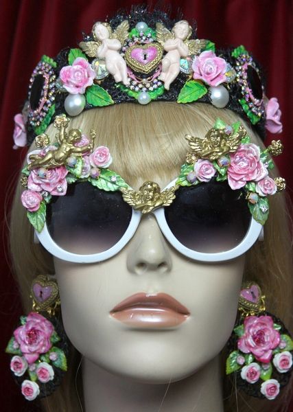 SOLD! 2303 Hand Painted Roses Cherubs Fancy White Sunglasses