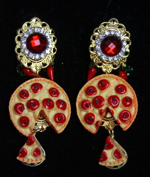 SOLD! 2309 Baroque Pizza Slice Red Crystal Chilly Studs Earrings
