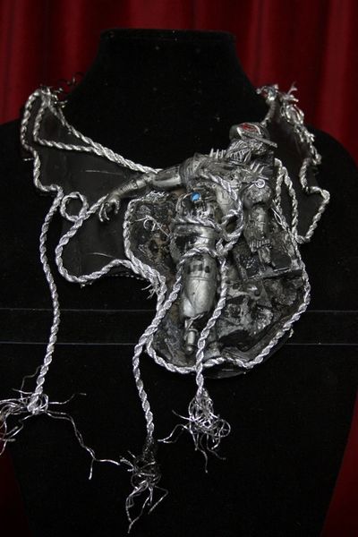 2335 Genuine Leather Robot 3D Effect Huge Unusual Necklace