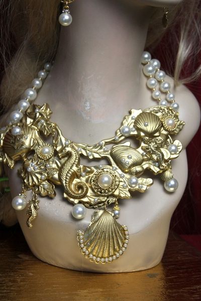 SOLD! 2358 Baroque Nautical Gold Rone Huge Metal Pearl Set
