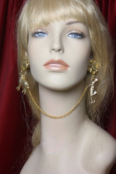SOLD! 2399 Most Unusual Chained Lady With a Dog Studs Earrings