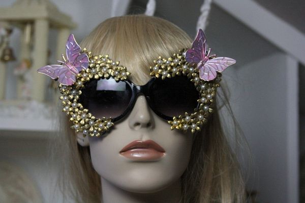 SOLD! Zibellini Art Nouveau Pearl Flower Butterfly Embellished Spring Unusual Sunglasses