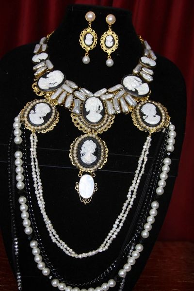 SOLD! 2403 Genuine Biwa Baroque Pearl Cameos Huge Necklace Set