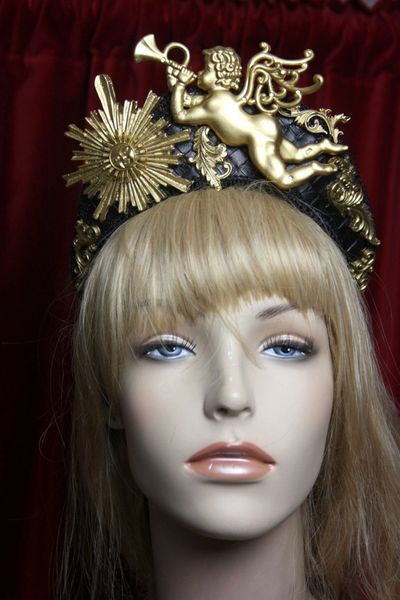 SOLD! 2508 Irregular Shape Total Baroque Gold Cherub Sun Leather Headband