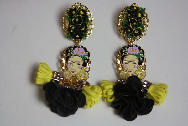 SOLD! 2412 Frida Kahlo Enamel Tassel Adorable Studs Earrings