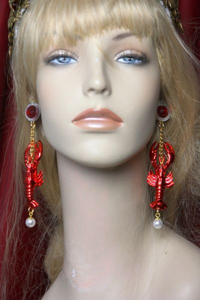 SOLD! 2424 Baroque Red Lobster Crystal Studs Earrings