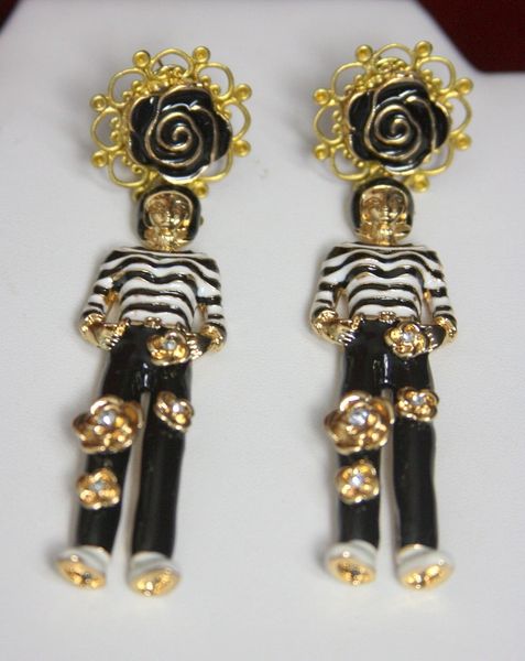 SOLD! 2432 Madame Coco Sailor Enamel Camellia Tall Studs Earringhs