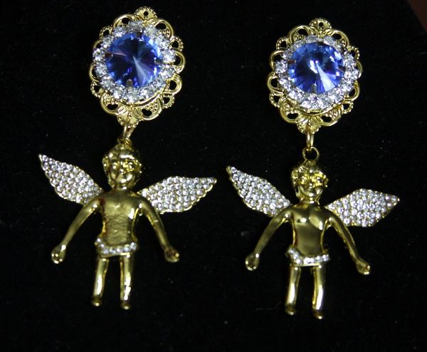 SOLD! 2442 Baroque Gold Crystal Cherub Angel Studs Earrings
