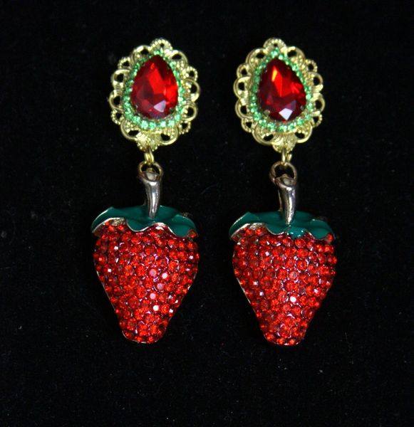 SOLD! 2443 Baroque Massive Red Crystal Strawberry Studs Earrings