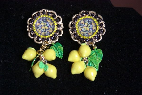 SOLD! 2460 Baroque Lemon Print Leaf Studs Earrings