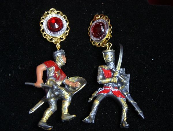 SOLD! 2468 Medieval Hand Painted Knights Crystal Earrings