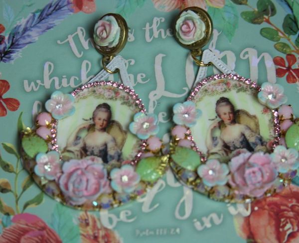 SOLD! 2471 Marie Antoinette Massive Cameo Hand Painted Flower Earrings