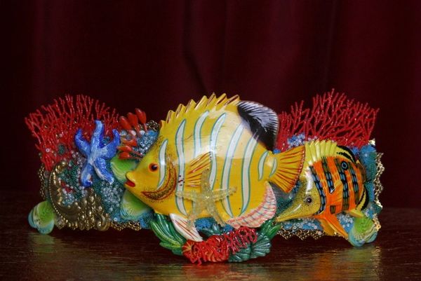 SOLD! 2478 Nautical Huge Tropical Yellow Fish Coral Embellished Waist Belt