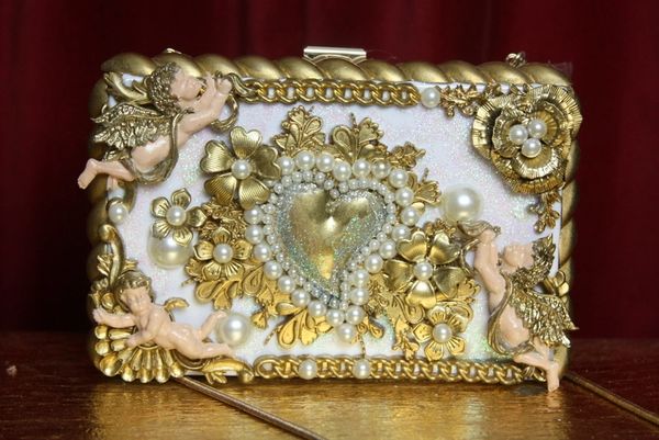 SOLD! 2490 Total Baroque Cherubs Gold Heart Embellished Clutch