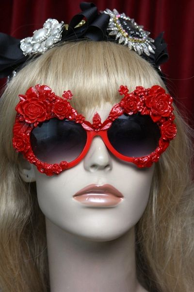 SOLD! 2508 Total Baroque Red Enamel Embellished Flower Sunglasses