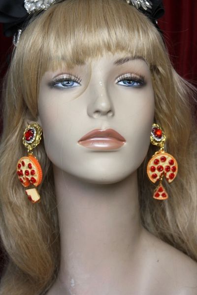 SOLD! 2518 Baroque Pizza Slice Red Crystal Studs Earrings