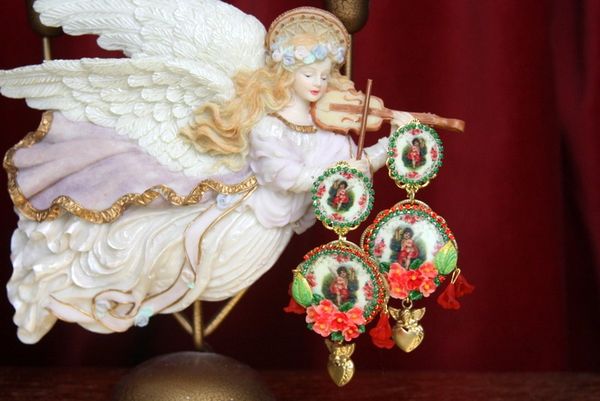 SOLD! 2533 Adorable Cherub Angel Victorian Flower Studs Earrings
